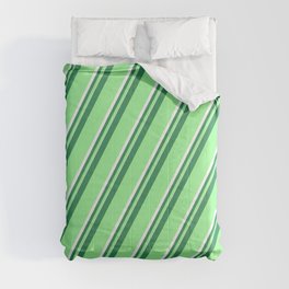 [ Thumbnail: Sea Green, Green, and White Colored Pattern of Stripes Comforter ]