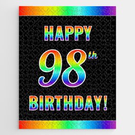 [ Thumbnail: Fun, Colorful, Rainbow Spectrum “HAPPY 98th BIRTHDAY!” Jigsaw Puzzle ]