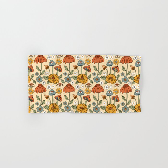 70s Psychedelic Mushrooms & Florals Hand & Bath Towel