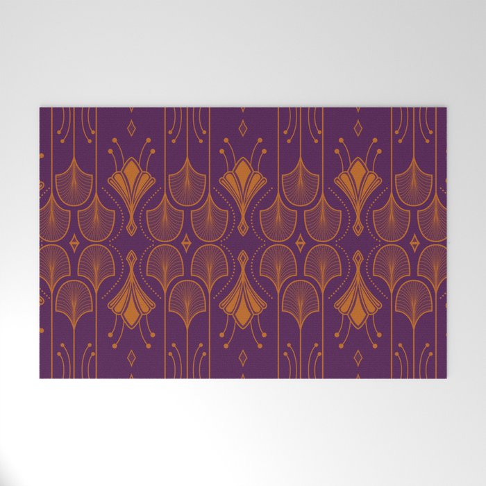 Lily Lake - Retro Floral Pattern Berry Orange Welcome Mat