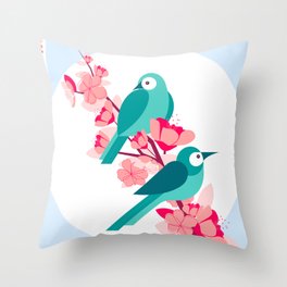 spring birds and flowers Throw Pillow