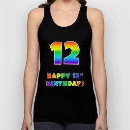 [ Thumbnail: HAPPY 12TH BIRTHDAY - Multicolored Rainbow Spectrum Gradient Tank Top ]