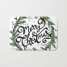 Merry Christmas Wreath Bath Mat | Watercolor, Holiday, Wreath, Simple, Nature, Pine, Painting, Merrychristmas, Festive, Farmhouse 
