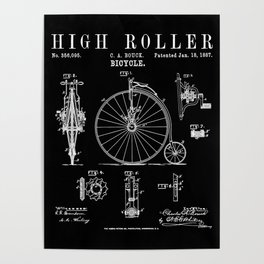 Bicycle High Roller Old Vintage Patent Drawing Print Poster