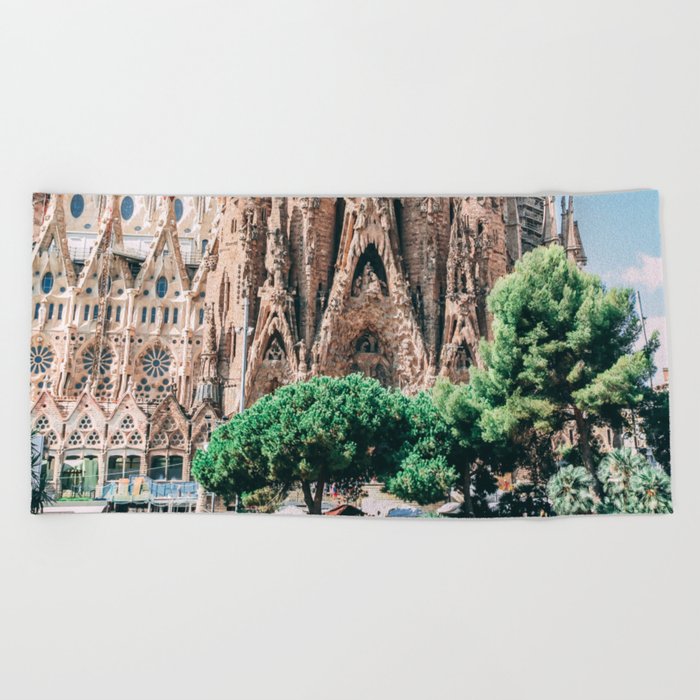 Spain Photography - Pond In Front Of A Basilica In Barcelona Beach Towel