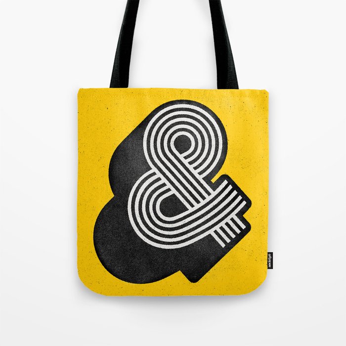 Ampersand black and white and yellow 3D typography design minimalist home decor wall decor Tote Bag