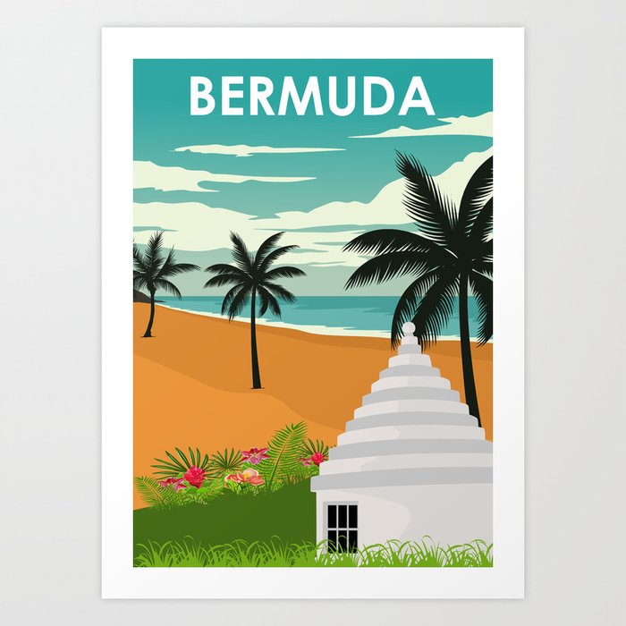 Bermuda Vintage Minimal Retro Travel Poster Art Print