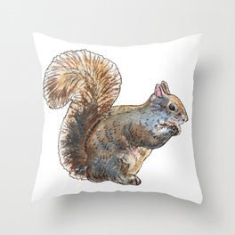 Adorable Squirrel Eating Nut Watercolor by Irina Sztukowski Throw Pillow