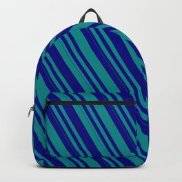 [ Thumbnail: Blue & Dark Cyan Colored Lines Pattern Backpack ]