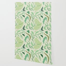 Playful Greens Wallpaper | Fun, Botanical, Watercolor, Sunlee, Nature, Naturepattern, Leaf, Digital, Quirky, Acrylic 
