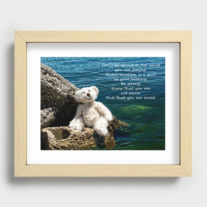 Inspirational Words Of Encouragement With Teddy Bear - Be Strong Recessed Framed Print