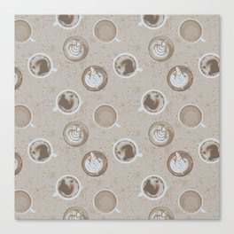But First, Coffee Latte Art Caffeinated Pattern Canvas Print