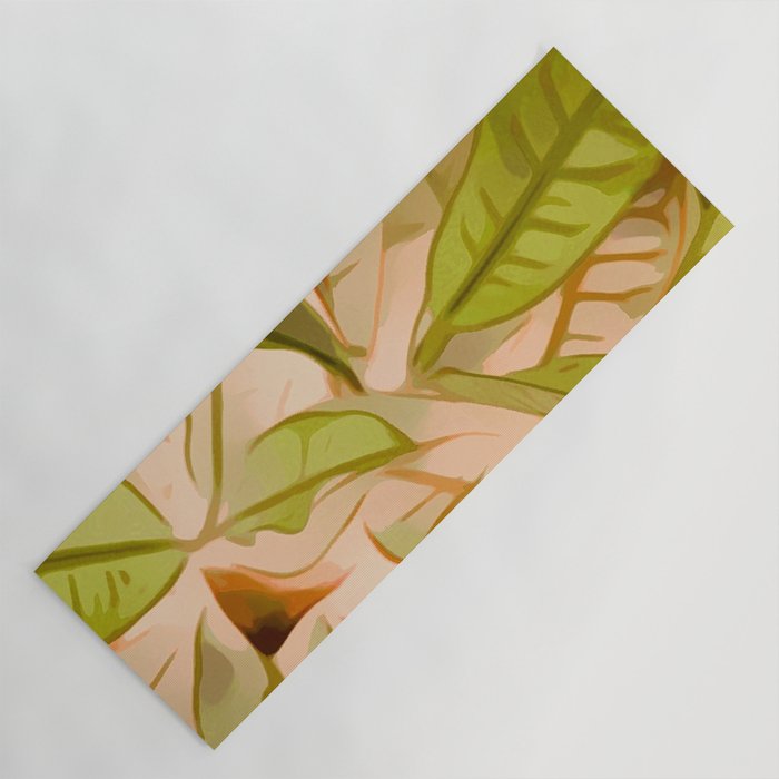 Modern Abstract Botanical Green Peach Yoga Mat