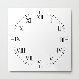 White Clock with black Roman Numbers : Roman Clock Metal Print
