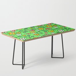 Retro Mushroom Pattern on Green Background Coffee Table