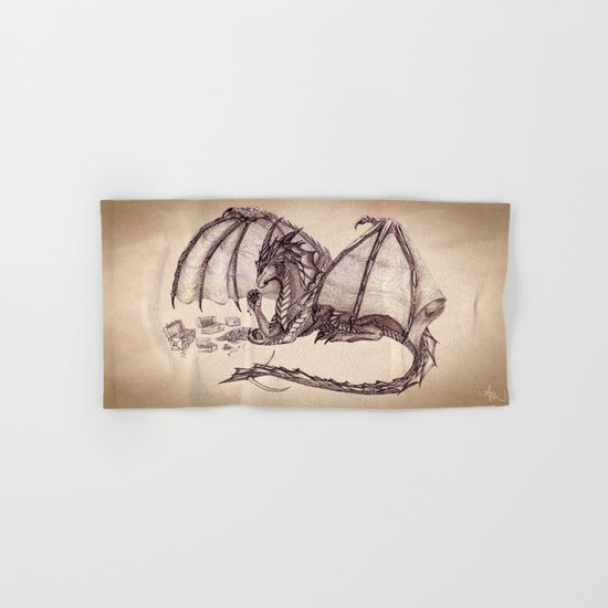 "Material Girl" by Amber Marine ~ Graphite & Charcoal Dragon Art, (c) 2005 Hand & Bath Towel