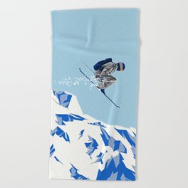 Airborn Skier Flying Down the Ski Slopes Beach Towel
