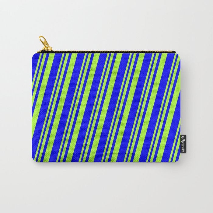 Light Green and Blue Colored Striped/Lined Pattern Carry-All Pouch