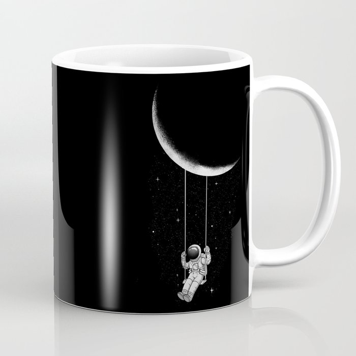 Moon Swing Kaffeebecher | Drawing, Digital, Other, Black-&-white, Illustration, Cartoon, Astronaut, Mond, Weltraum, Humor