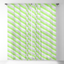 [ Thumbnail: Green, Mint Cream, and Light Gray Colored Stripes Pattern Sheer Curtain ]