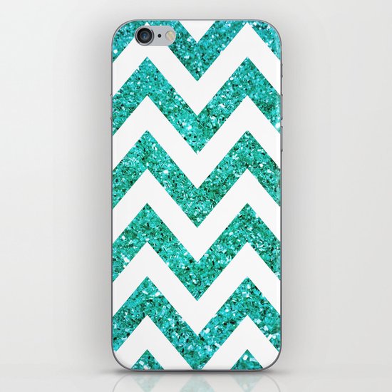 TEAL GLITTER CHEVRON iPhone Skin