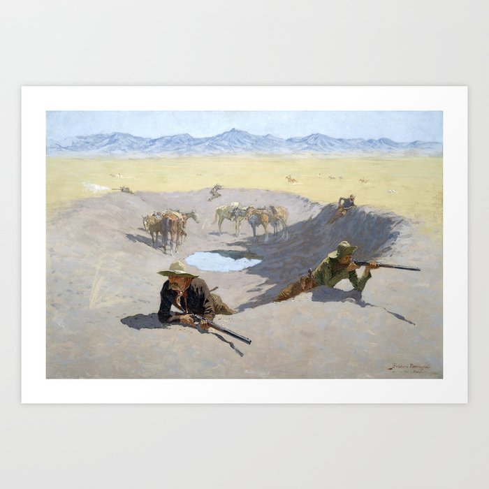 Frederic Remington - Fight For The Waterhole Art Print