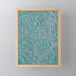 Turquoise western tooled leather Framed Mini Art Print