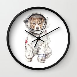 Laika Dog Watercolor Illustration Space Pup Wall Clock