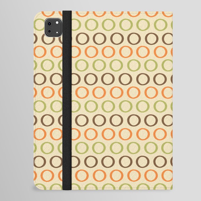 Inky Dot Stripes Minimalist Pattern in Retro 70s Cream Beige Brown Orange Green iPad Folio Case