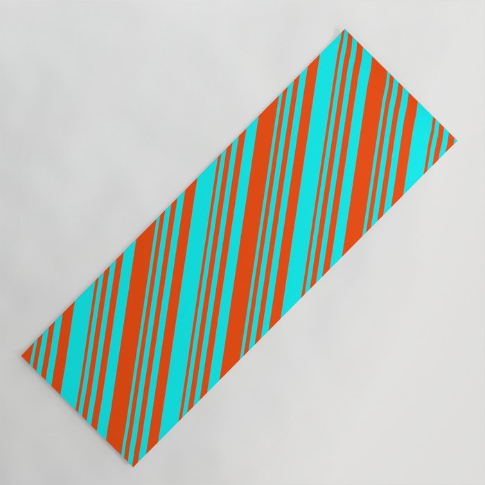 Red & Cyan Colored Lined/Striped Pattern Yoga Mat