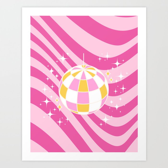 Pink Disco Ball, Party Art, Preppy, Preppy Aesthetic Art Print