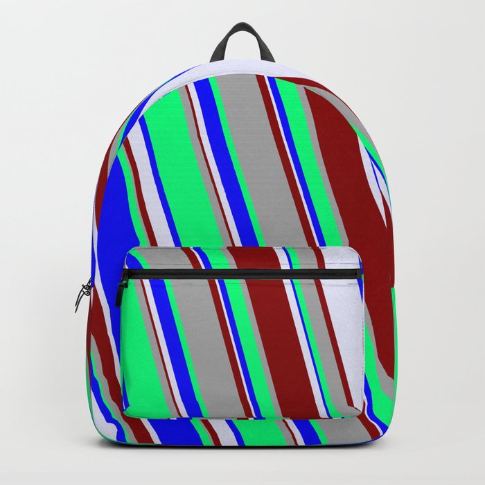 Green, Blue, Lavender, Dark Red, and Dark Gray Colored Stripes Pattern Backpack