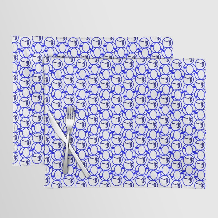 Blue and White Geometric Pattern With Palm Trees Placemat