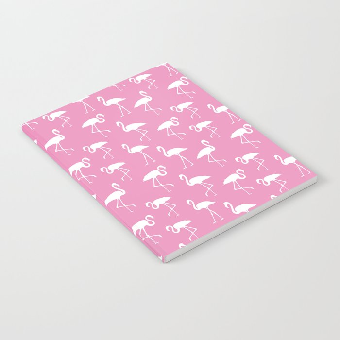 White flamingo silhouettes seamless pattern on hot pink background Notebook
