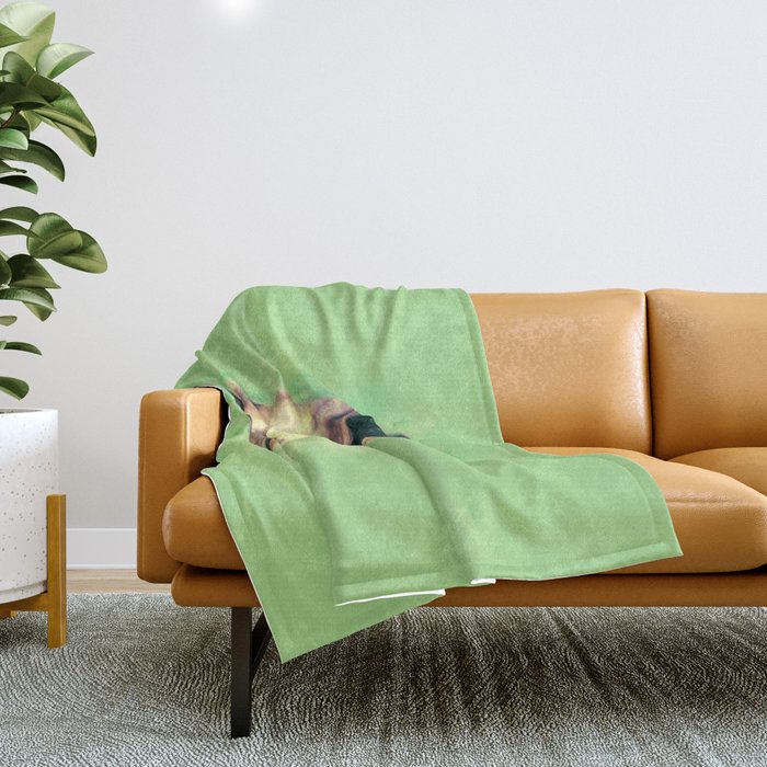 Cute Pug dog on gentle green Throw Blanket