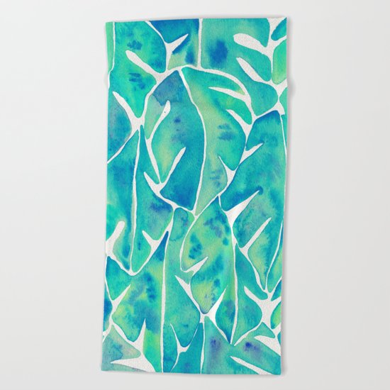Split Leaf Philodendron – Turquoise Beach Towel