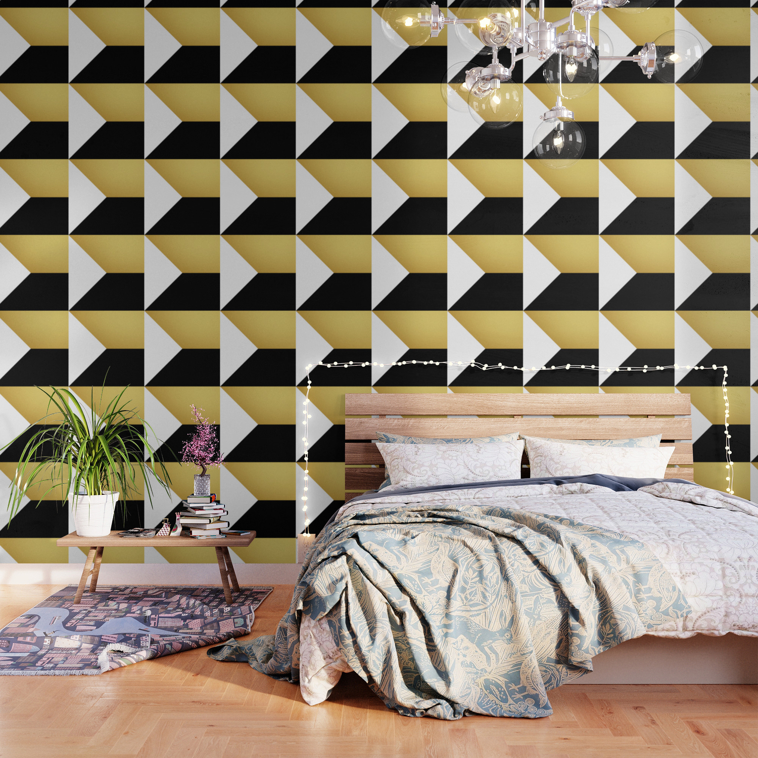 Gold White Black Abstract Geometric Art Wallpaper By Koovox Society6