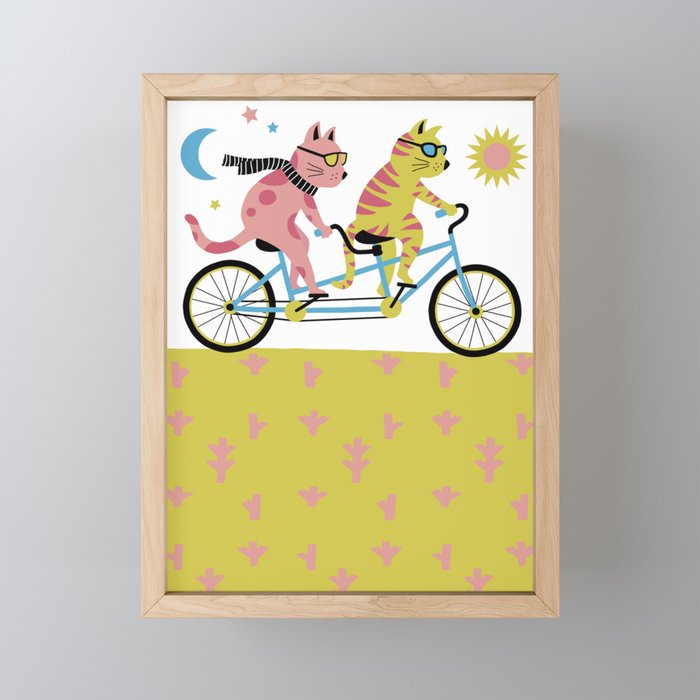 Tandem Bike Cats Framed Mini Art Print