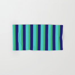 [ Thumbnail: Sea Green, Turquoise & Midnight Blue Colored Lines Pattern Hand & Bath Towel ]