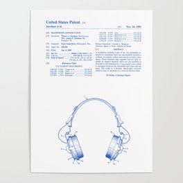 Headphone Vintage Patent Hand Drawing Poster