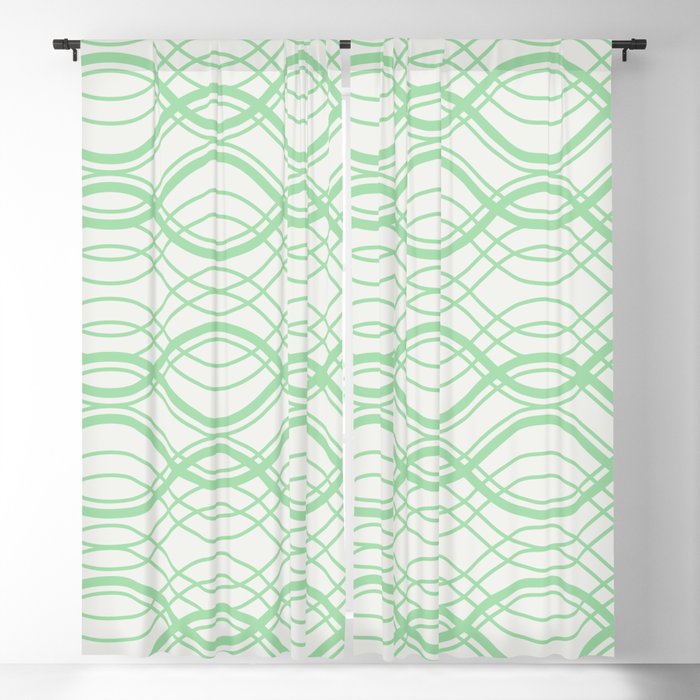 Pastel Mint Green Thin Overlapping Line Pattern on Linen Off White 2020 Color of the Year Neo Mint Blackout Curtain