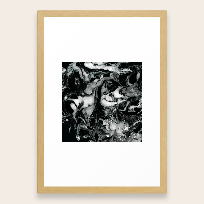 Black And White Marble Texture Acrylic Paint Art Framed Art Print