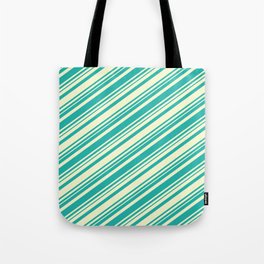 [ Thumbnail: Light Yellow and Light Sea Green Colored Lines Pattern Tote Bag ]