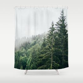 Misty Forest Print - Fog Covered Trees - Wild Woods Landscape Photography Shower Curtain