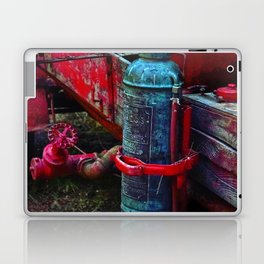 Antique brass fire extinguisher with patina on vintage fire department fire engine color photograph / photography Laptop Skin