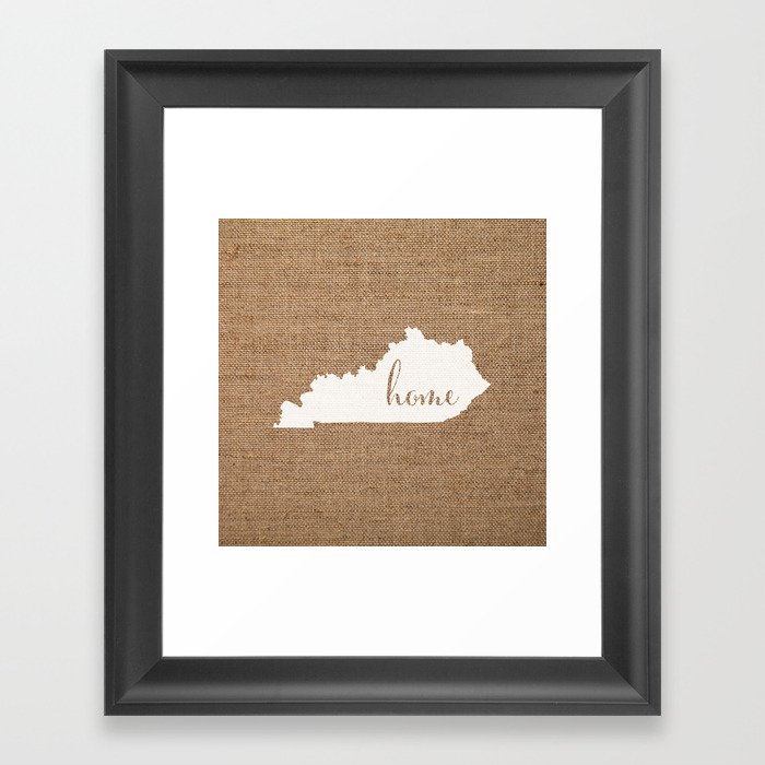 Kentucky is Home - White on Burlap Framed Art Print