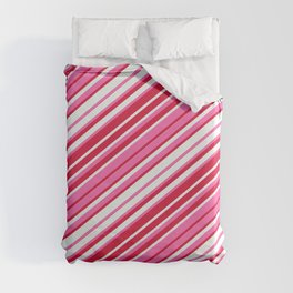 [ Thumbnail: Hot Pink, Crimson, and Mint Cream Colored Stripes/Lines Pattern Duvet Cover ]