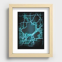 Madison, WI, USA, Blue, White, Neon, Glow, City, Map Recessed Framed Print