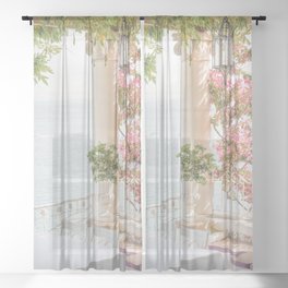 Sorrento Vibes | Balcony In Italy With Pink Flowers Photo Print | Summer Travel Photography Sheer Curtain