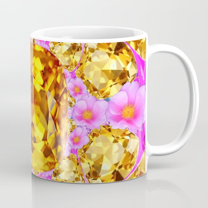 November Amber Color Citrine Gems & Pink Roses Coffee Mug